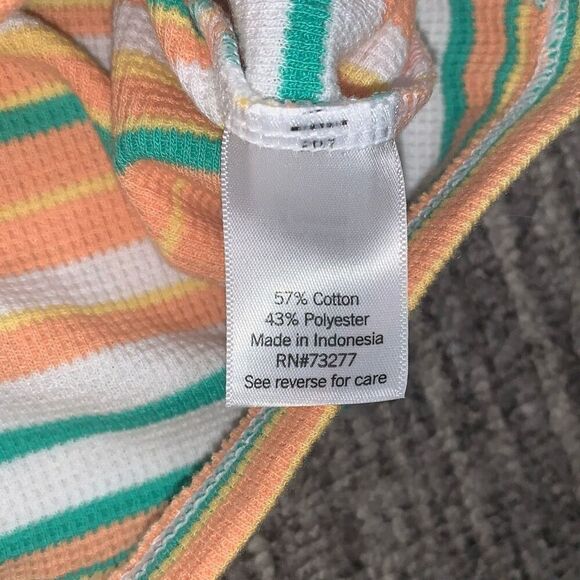 SO Junior Size‎ Large Crop Tank Top Orange Green Stripe V Neck - Picture 3 of 6